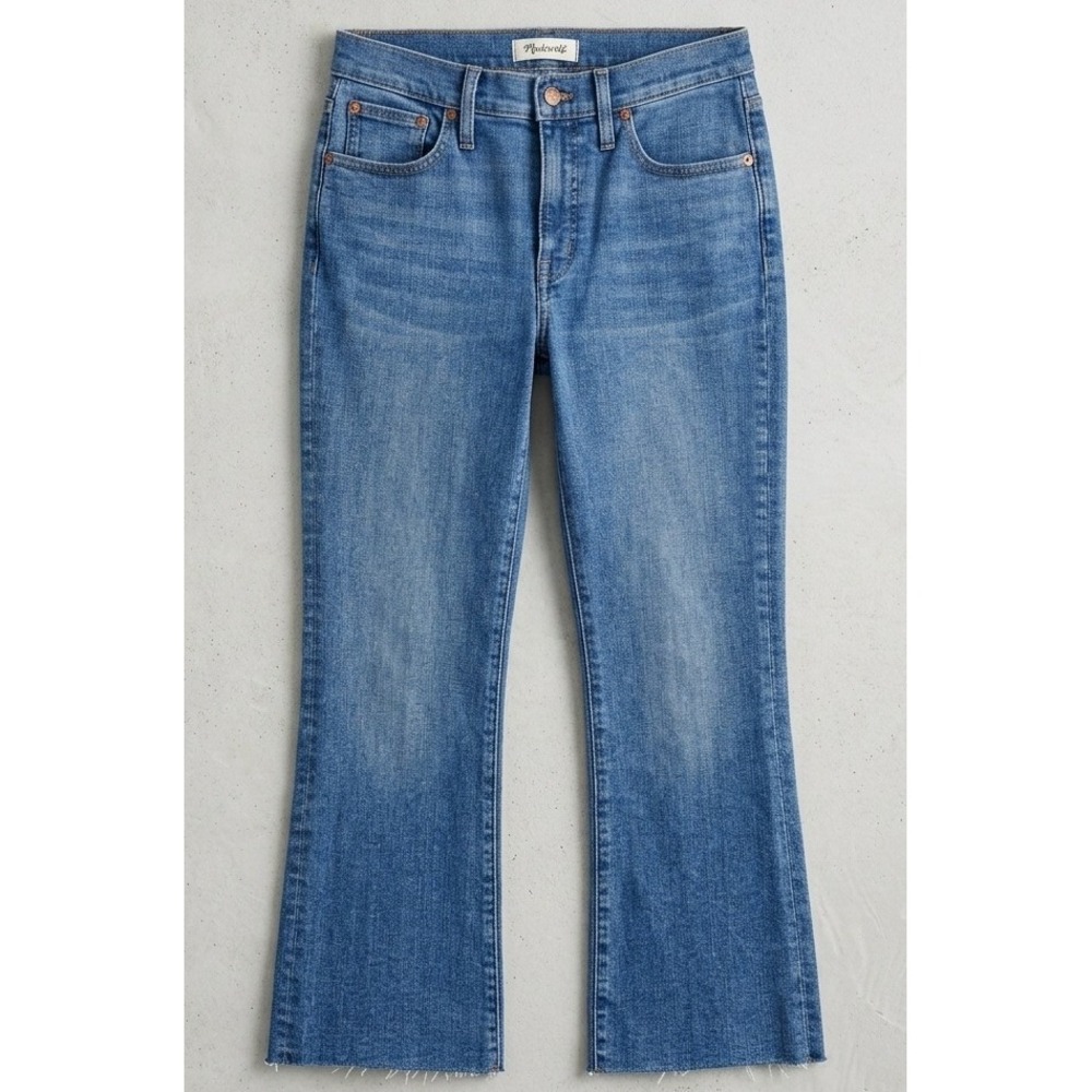 Madewell Mid-Rise‎ Kick Out Jeans Womens 28 Blue Raw Hem Flare Denim Boho Casual